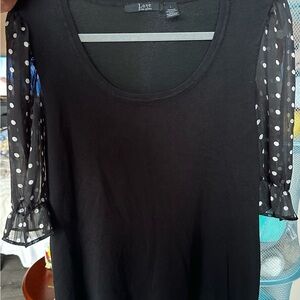 Black Pleated Blouse with Sheer Sleeves